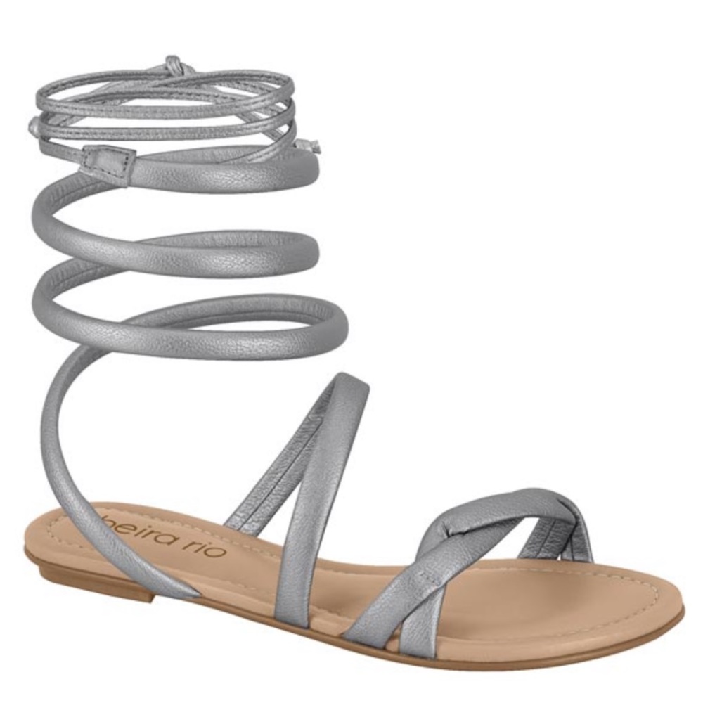 Beira Rio Silver Gladiator Straps Flat